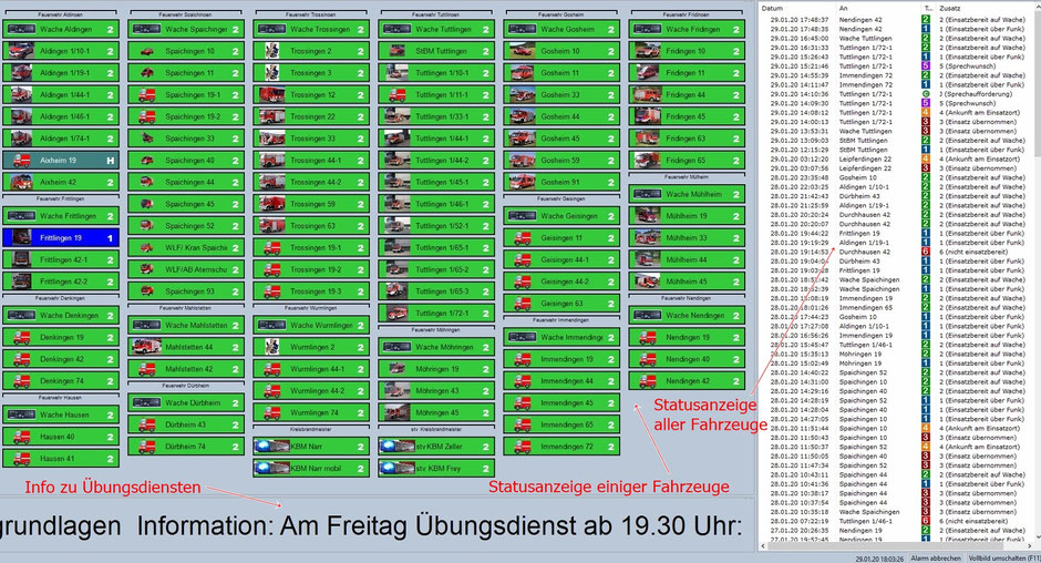 Status der Fahrzeuge und nächste Übungsdienste